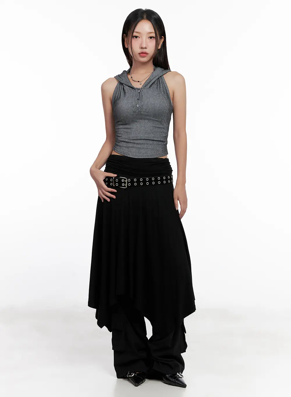 Asymmetric Frill Midi Skirt CL518
