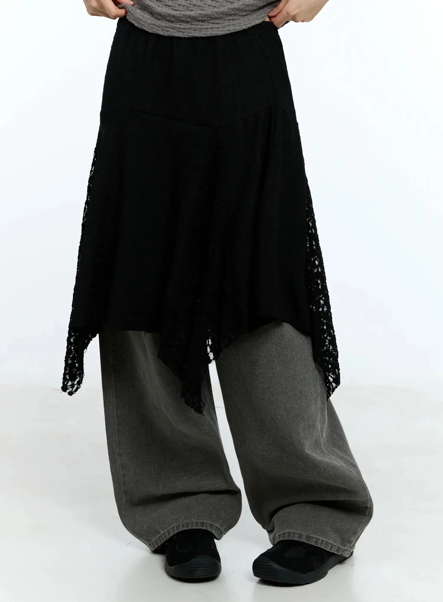 Lace Asymmetric Midi Skirt IU525