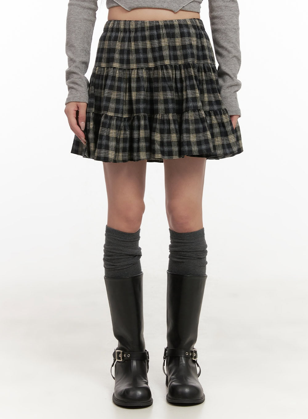 Checkered Ruffle Mini Skirt CD404