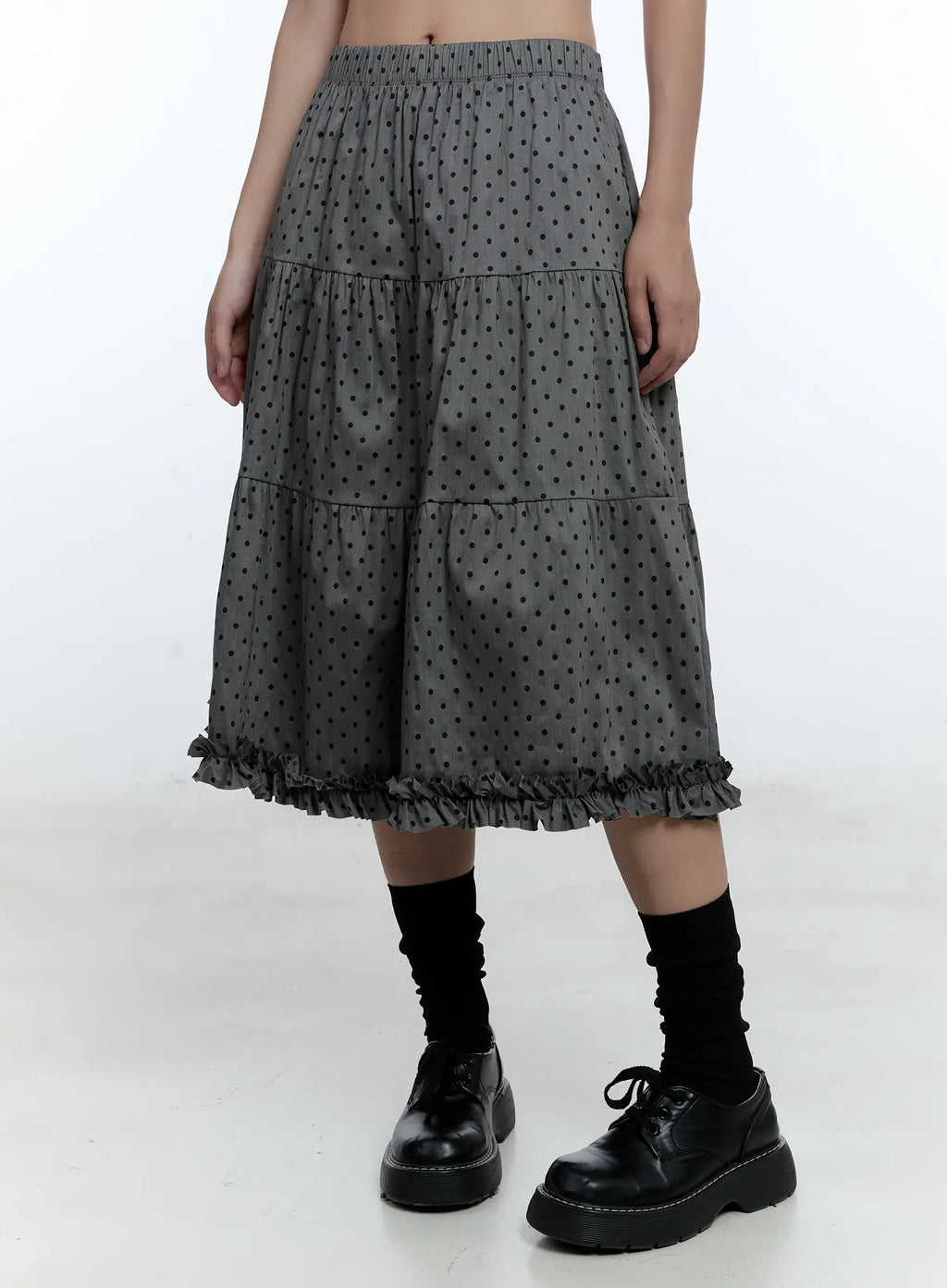 Frill Polka Dot Tiered Midi Skirt CU526