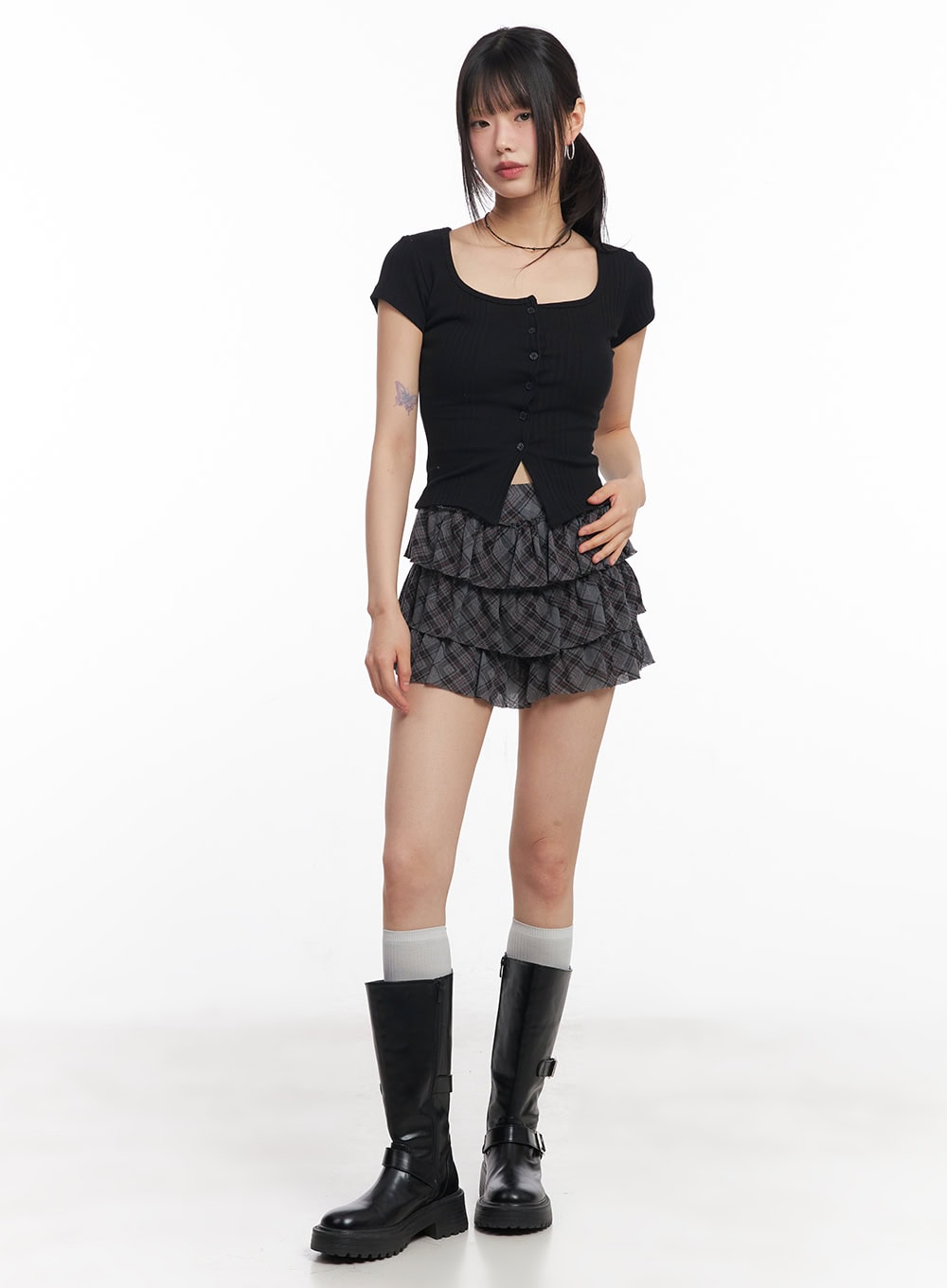 Plaid Ruffle Mini Skirt CY514