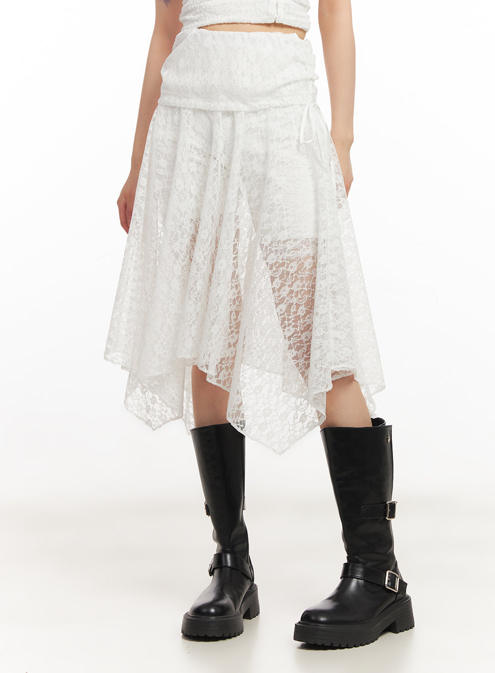 Lace Flare Handkerchief Midi Skirt IY502