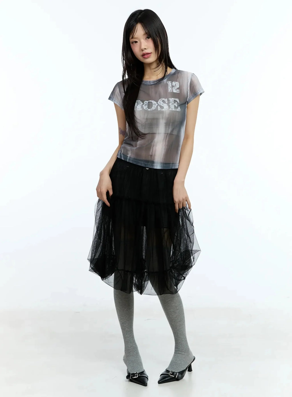 Tulle Asymmetric Midi Skirt IU525