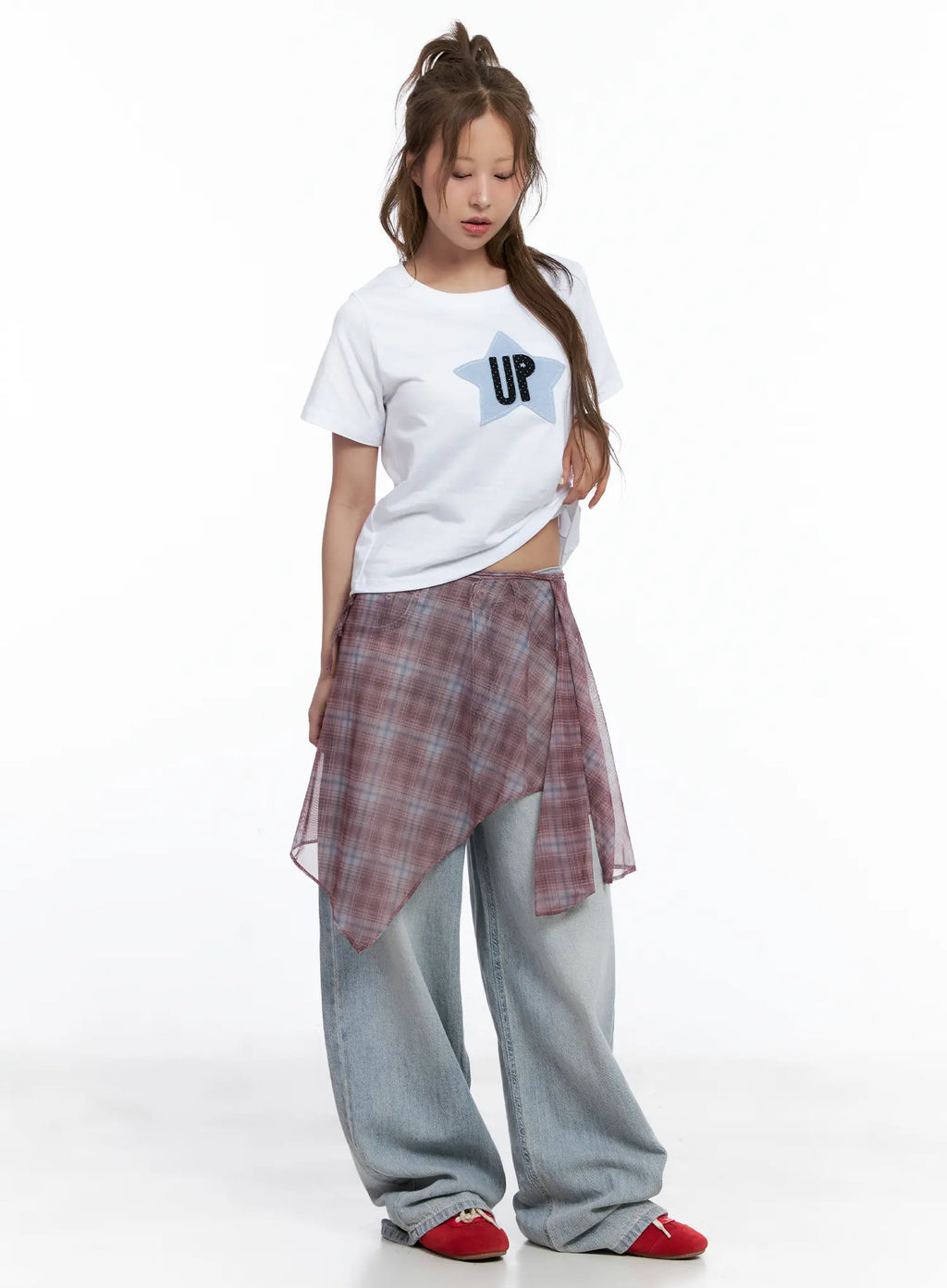 Plaid Mesh Layered Wrap Midi Skirt CL511