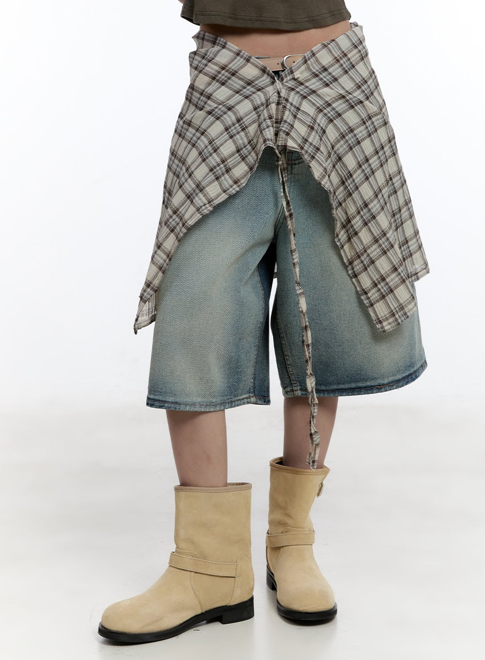 Checkered Wrap Midi Skirt CY530