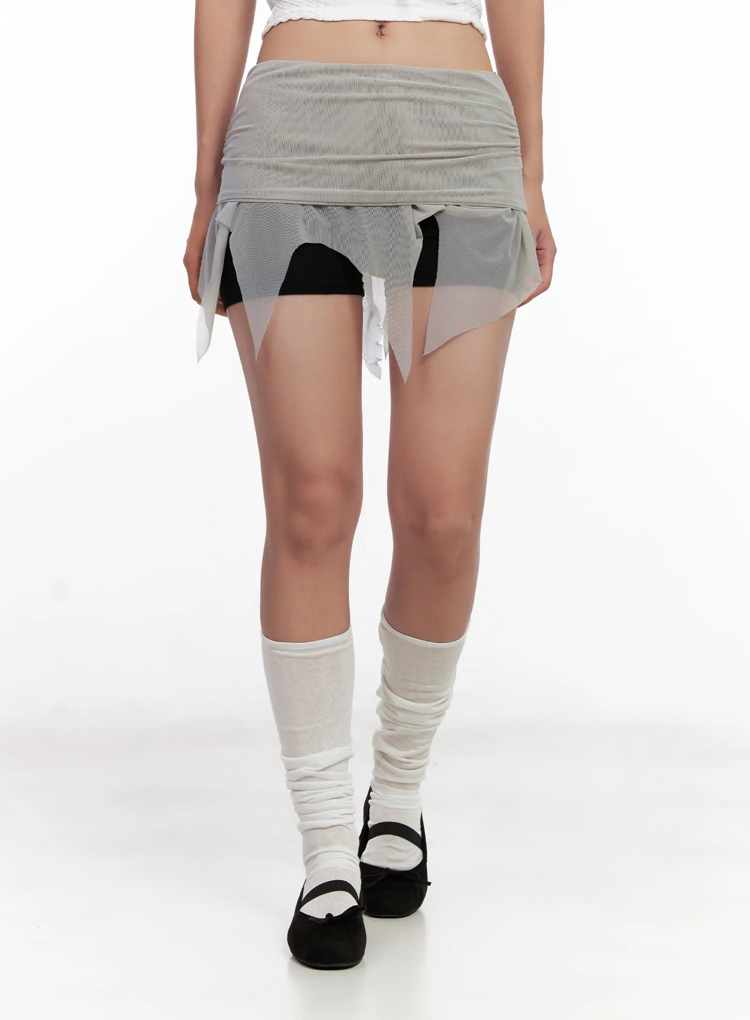 Sheer Frill Asymmetric Mini Skirt CL518