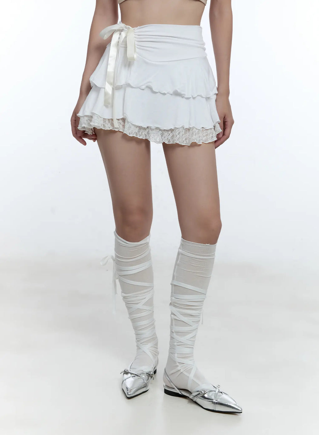 Lace Trim Ribbon Mini Skirt CU527