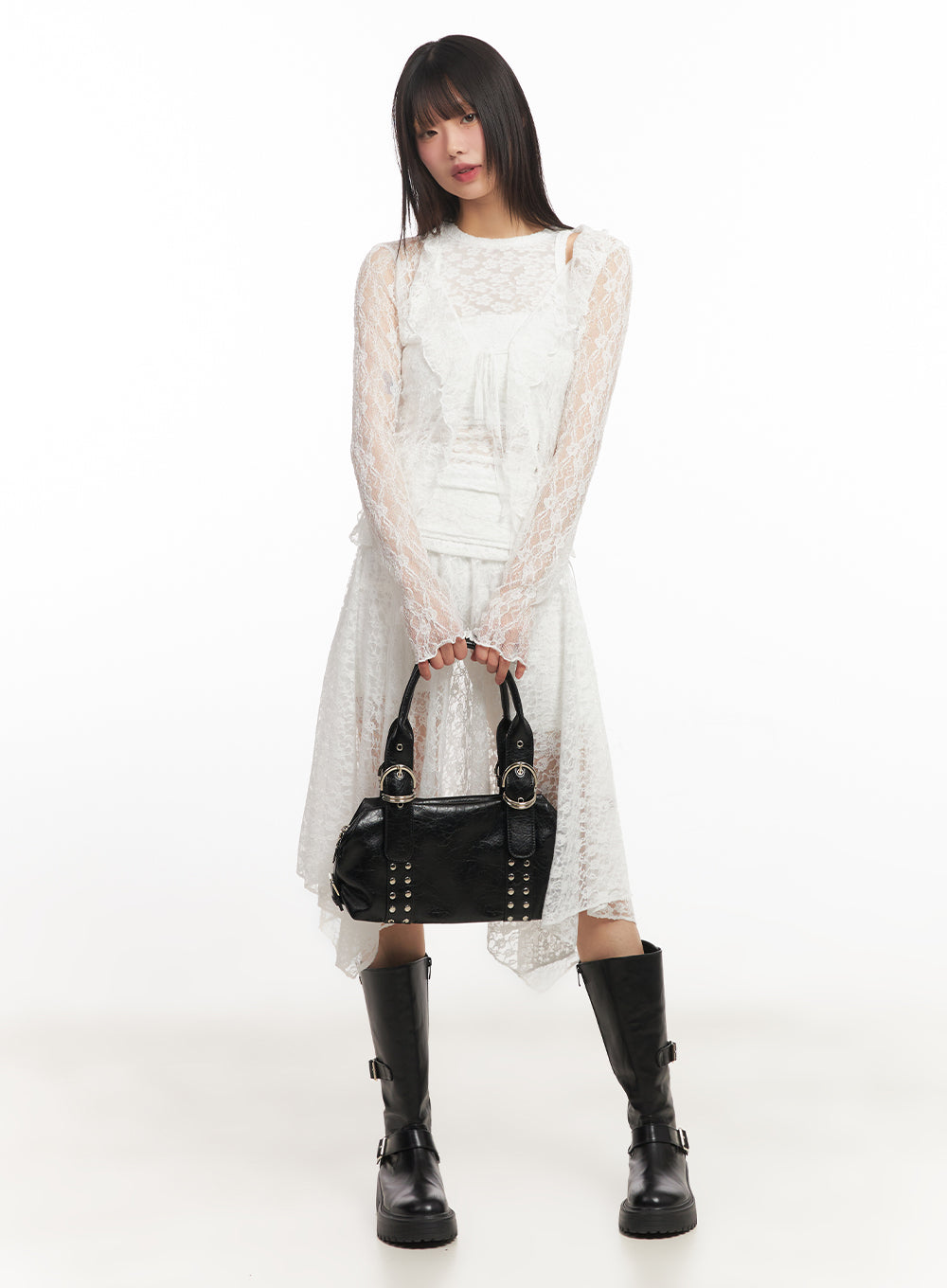 Lace Flare Handkerchief Midi Skirt IY502