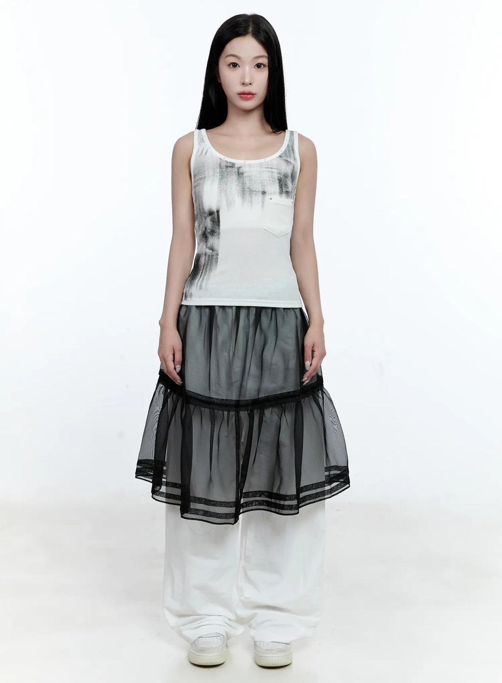 Sheer Layered Midi Skirt CG507