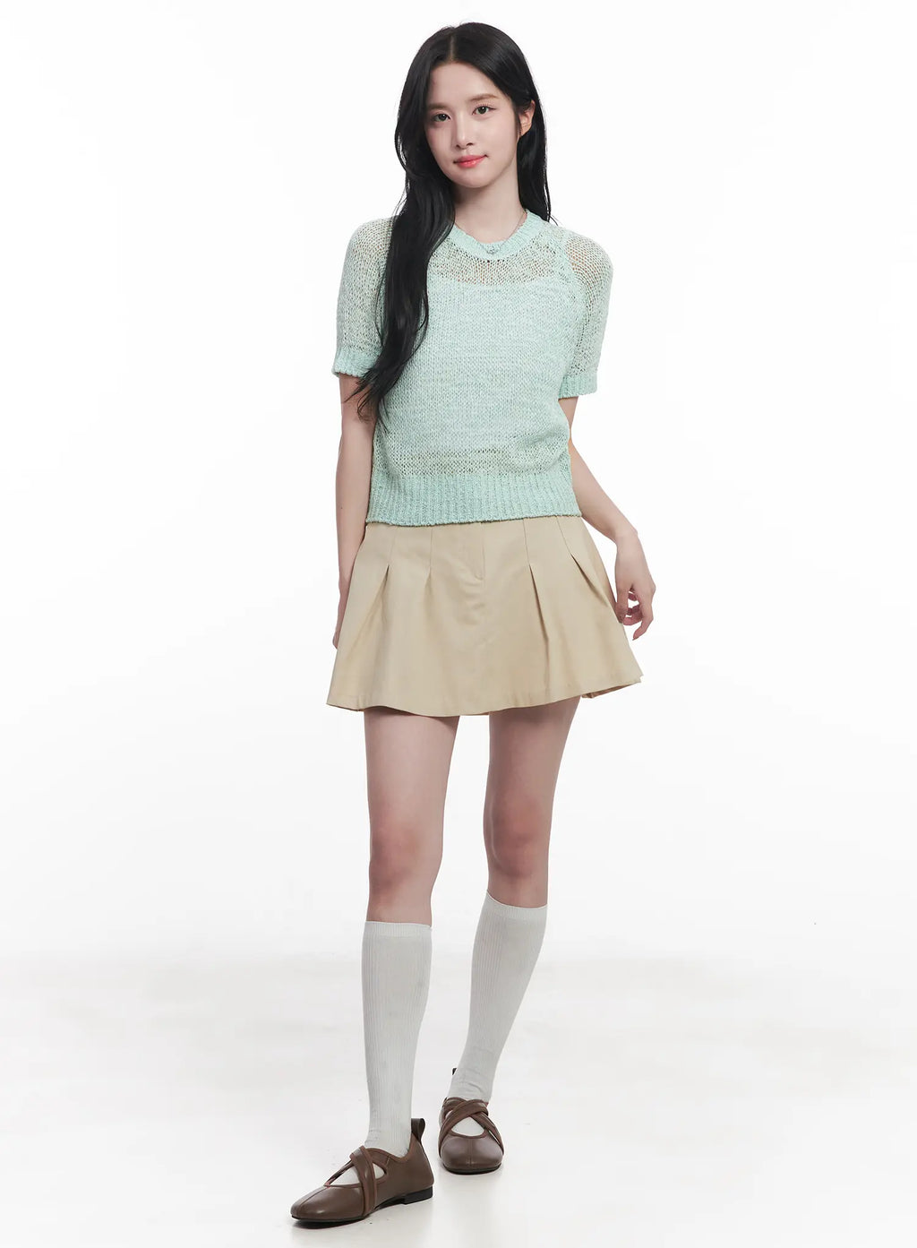 Solid Pleated Mini Skirt CU523