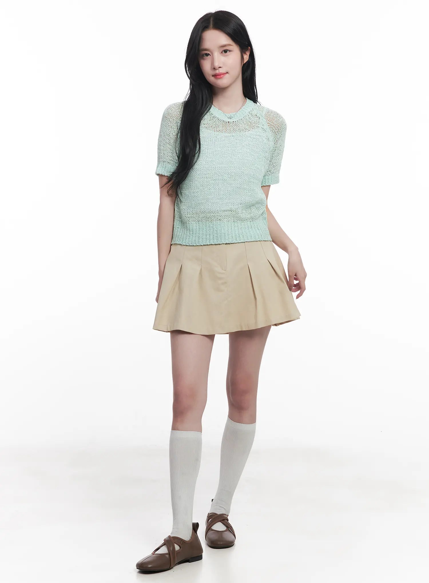 Solid Pleated Mini Skirt CU523