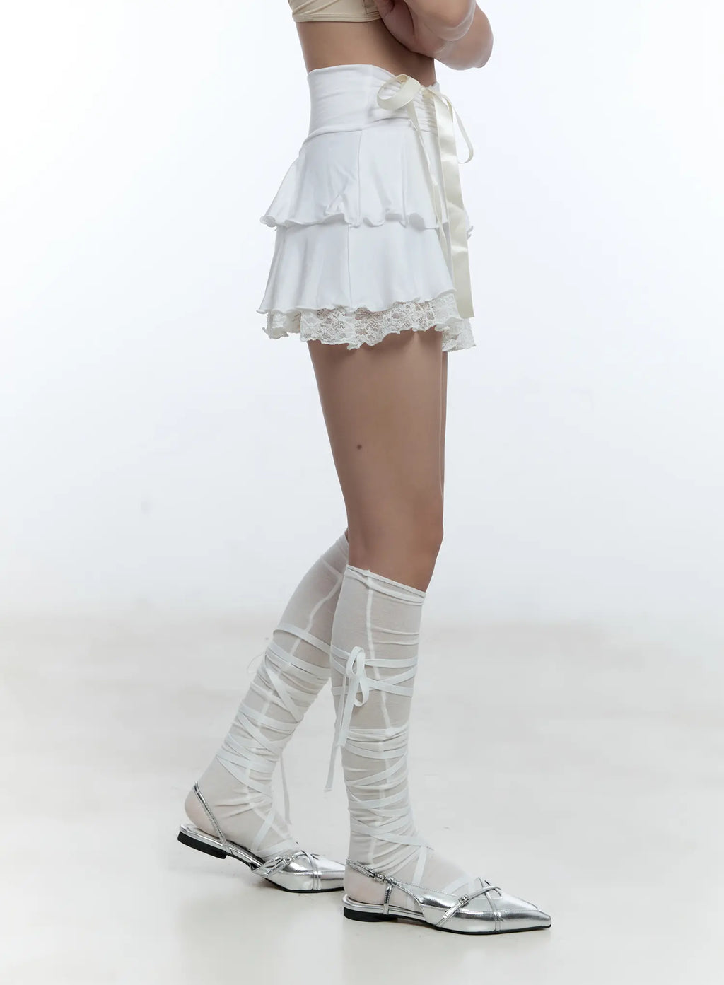 Lace Trim Ribbon Mini Skirt CU527