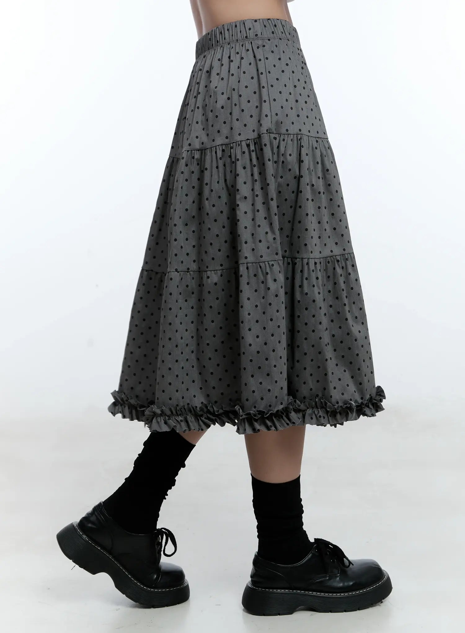 Frill Polka Dot Tiered Midi Skirt CU526