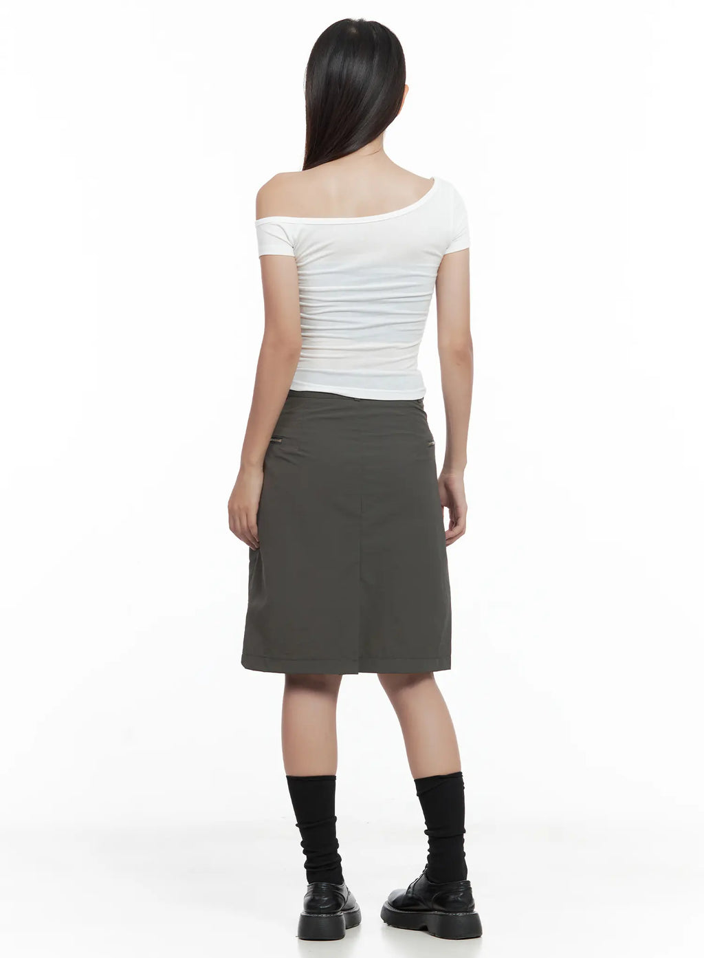 Nylon Zip Midi Skirt CL509