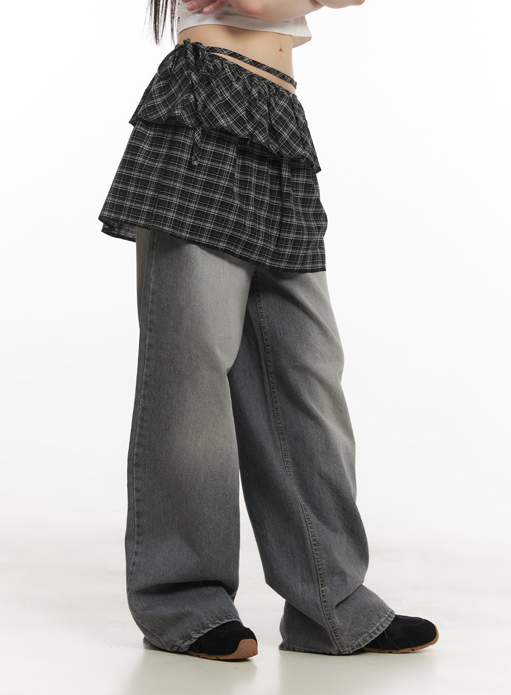 Checkered Ruffle Layering Mini Skirt CF519