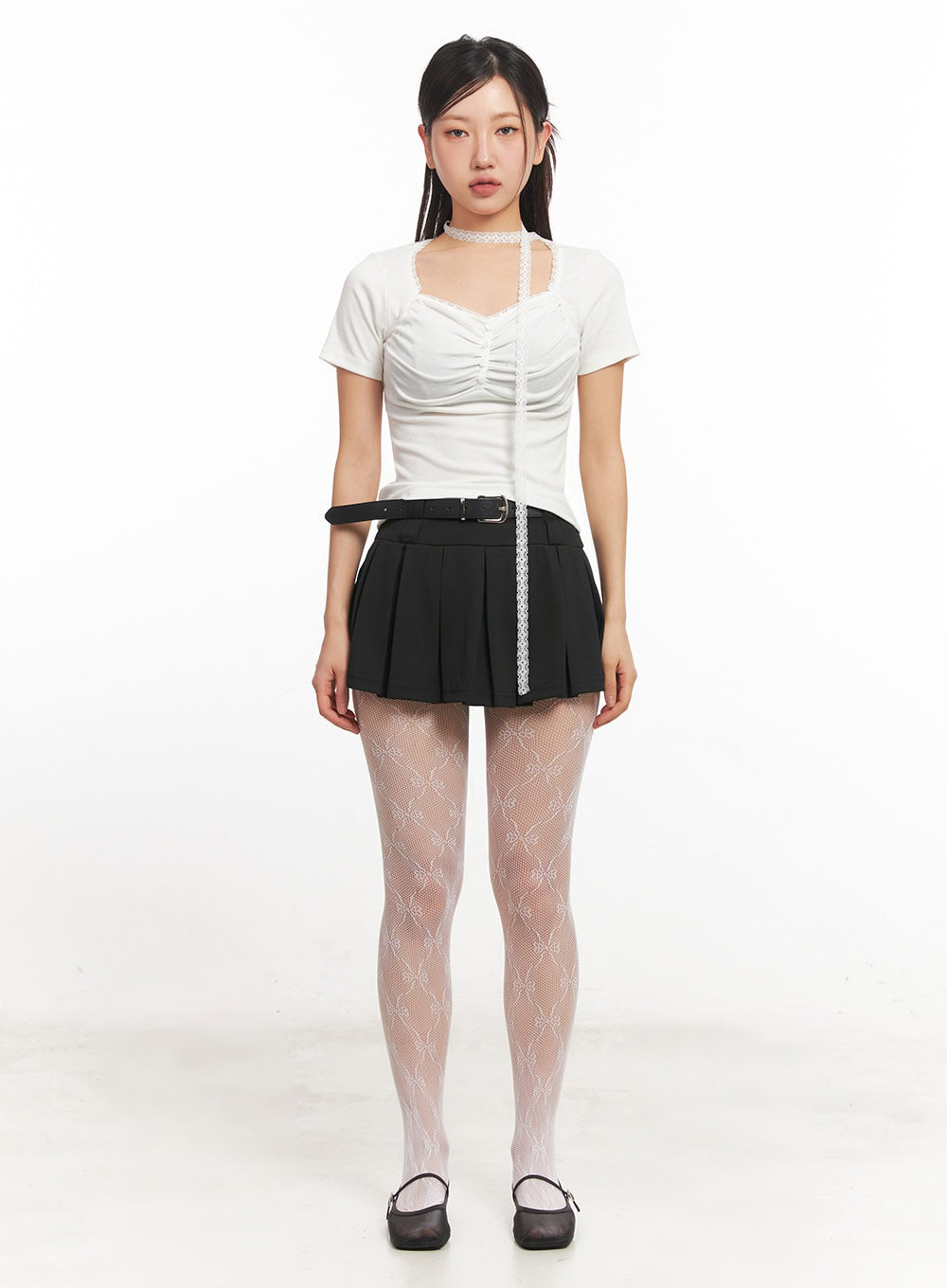 Belt Pleated Mini Skirt IA524
