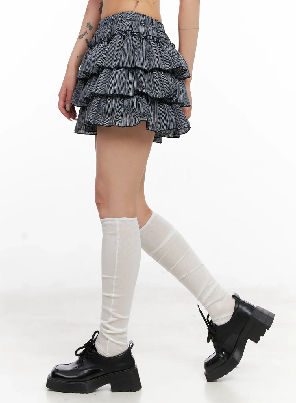Ruffled Gingham Tiered Mini Skirt CL528