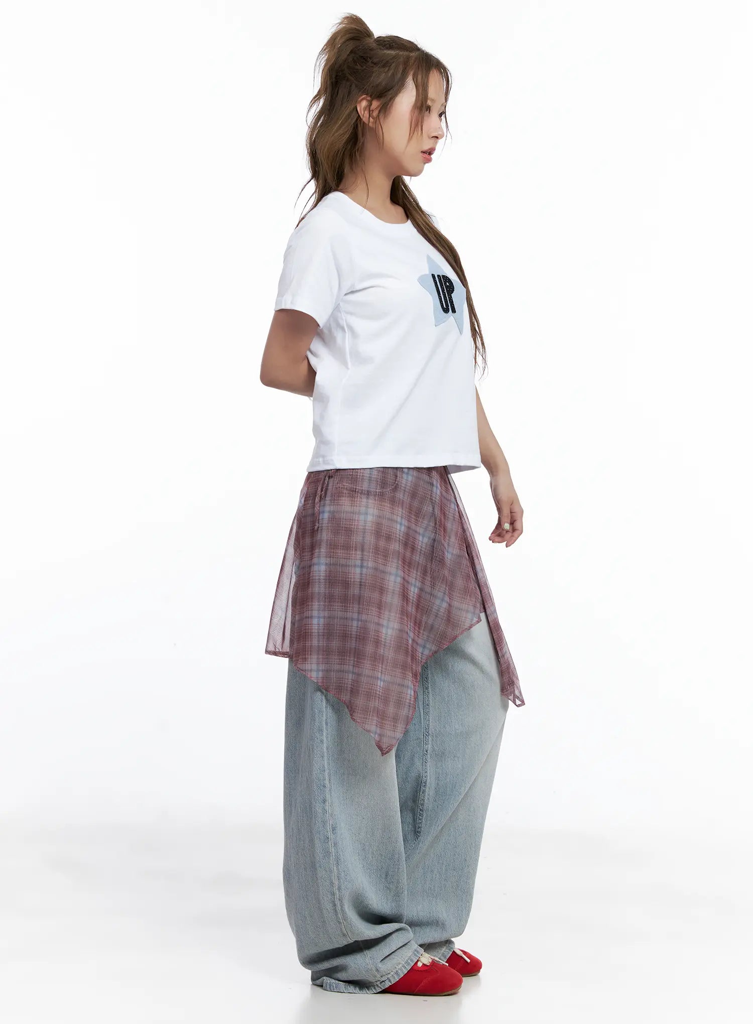 Plaid Mesh Layered Wrap Midi Skirt CL511