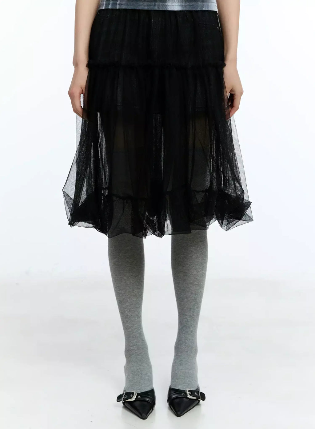 Tulle Asymmetric Midi Skirt IU525