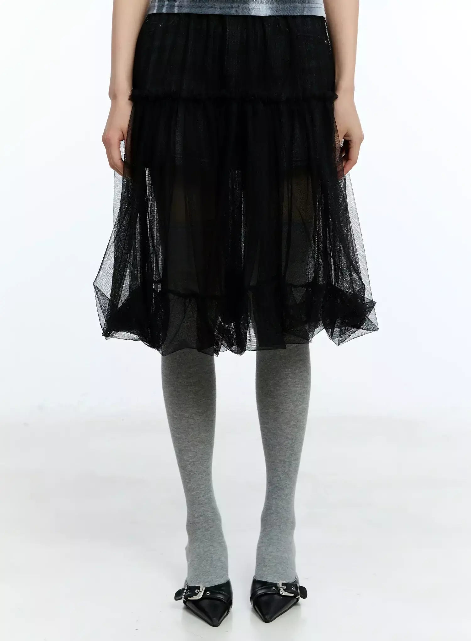 Tulle Asymmetric Midi Skirt IU525