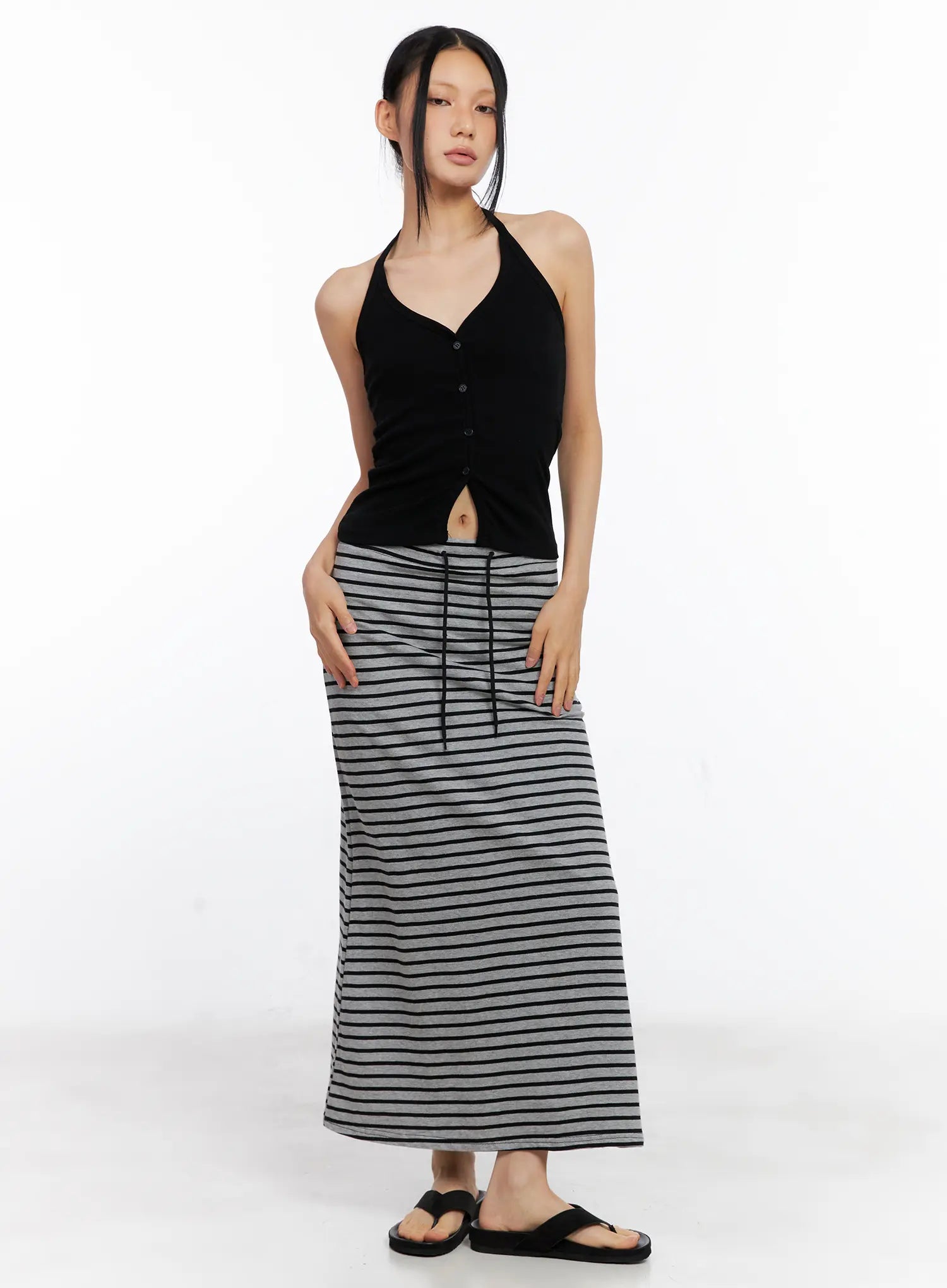 Striped Drawstring Maxi Skirt CL530