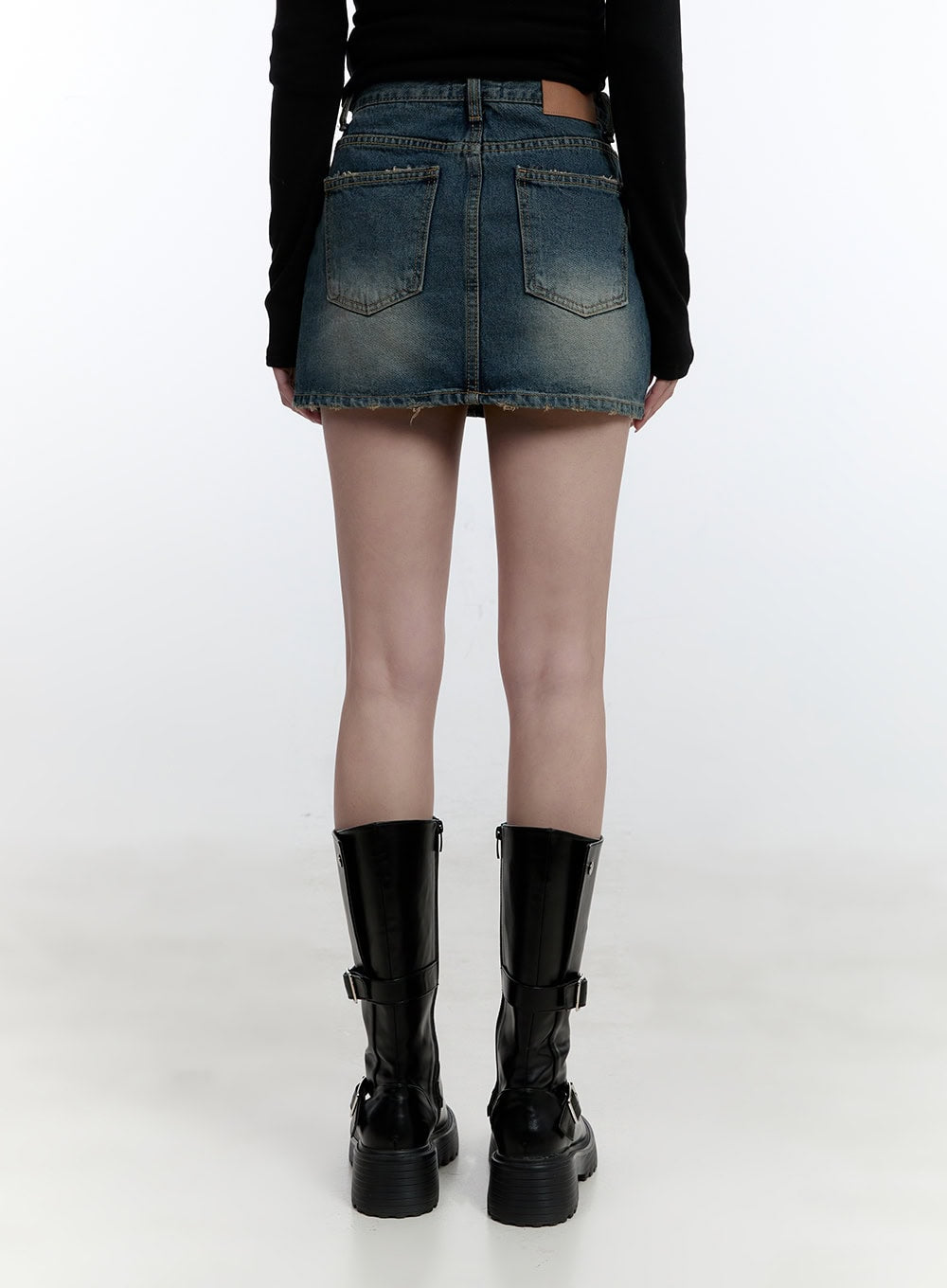 Distressed Hem Denim Mini Skirt CJ521