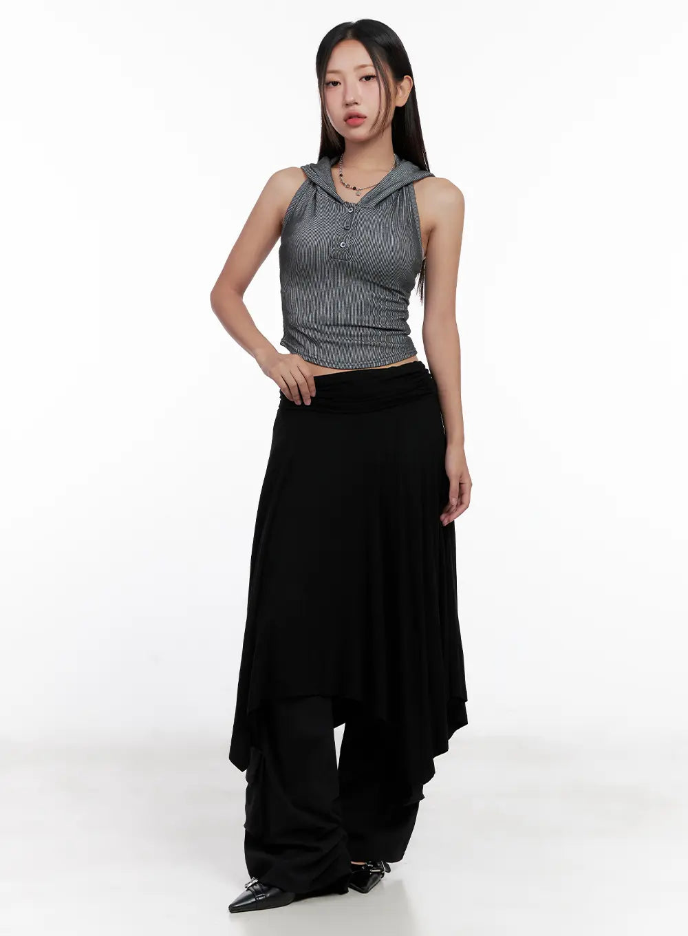 Asymmetric Frill Midi Skirt CL518
