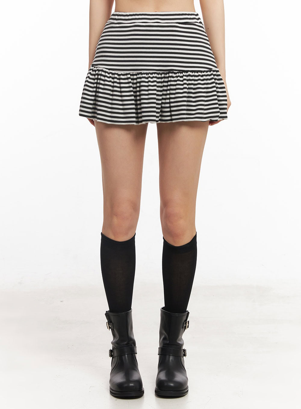 Striped Ruffle Mini Skirt IY529