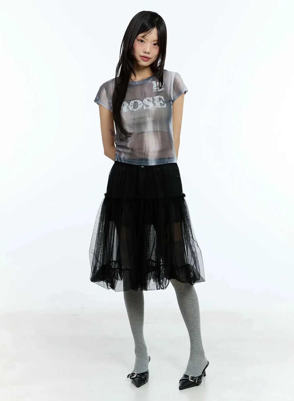Tulle Asymmetric Midi Skirt IU525