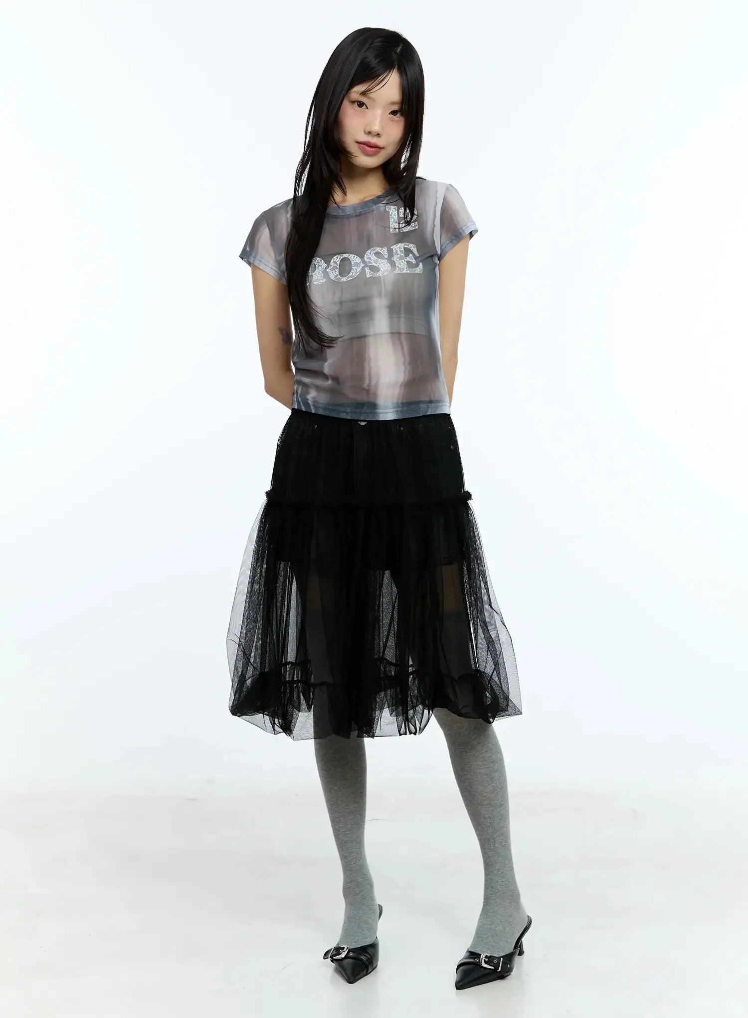 Tulle Asymmetric Midi Skirt IU525