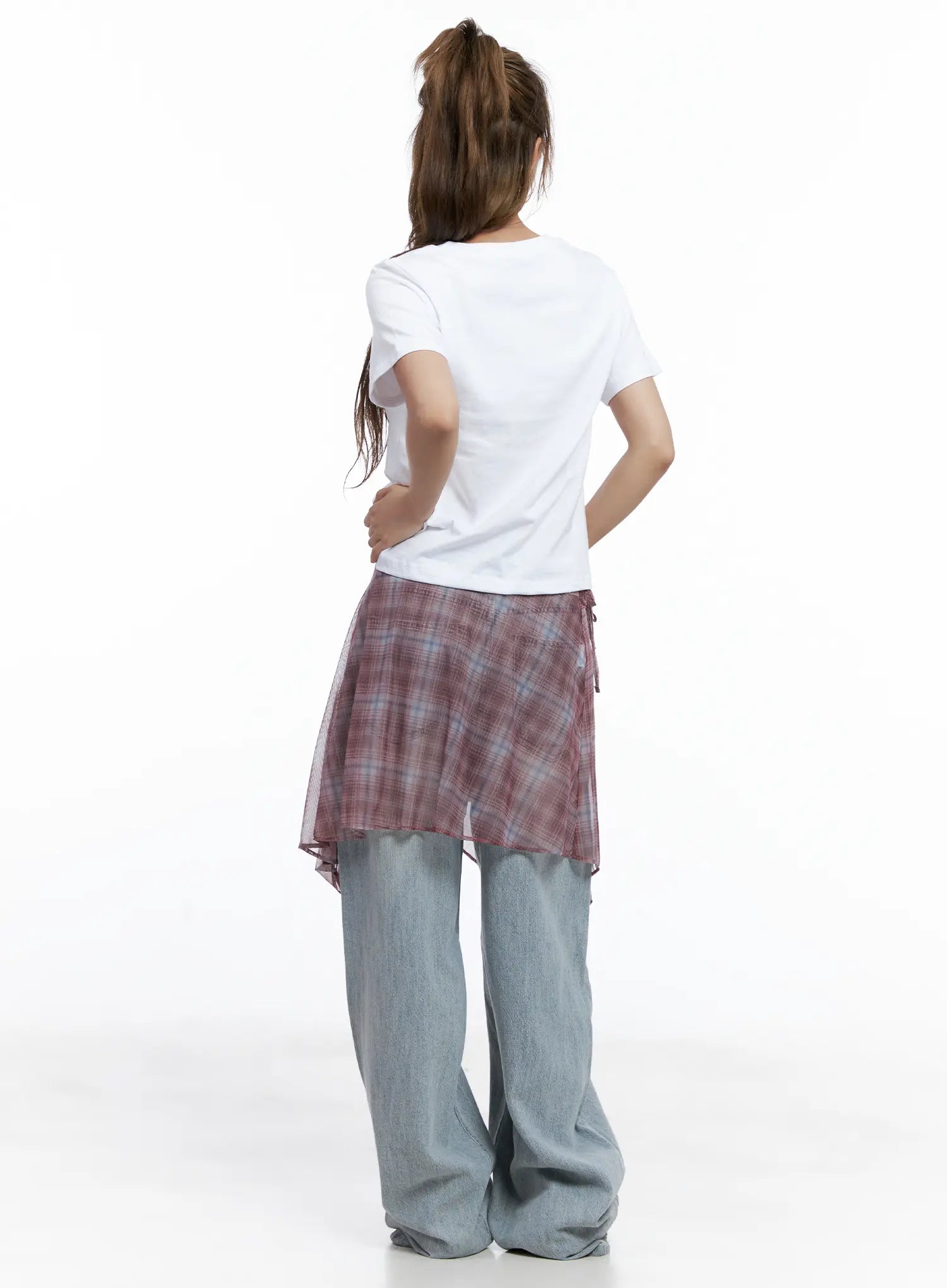 Plaid Mesh Layered Wrap Midi Skirt CL511