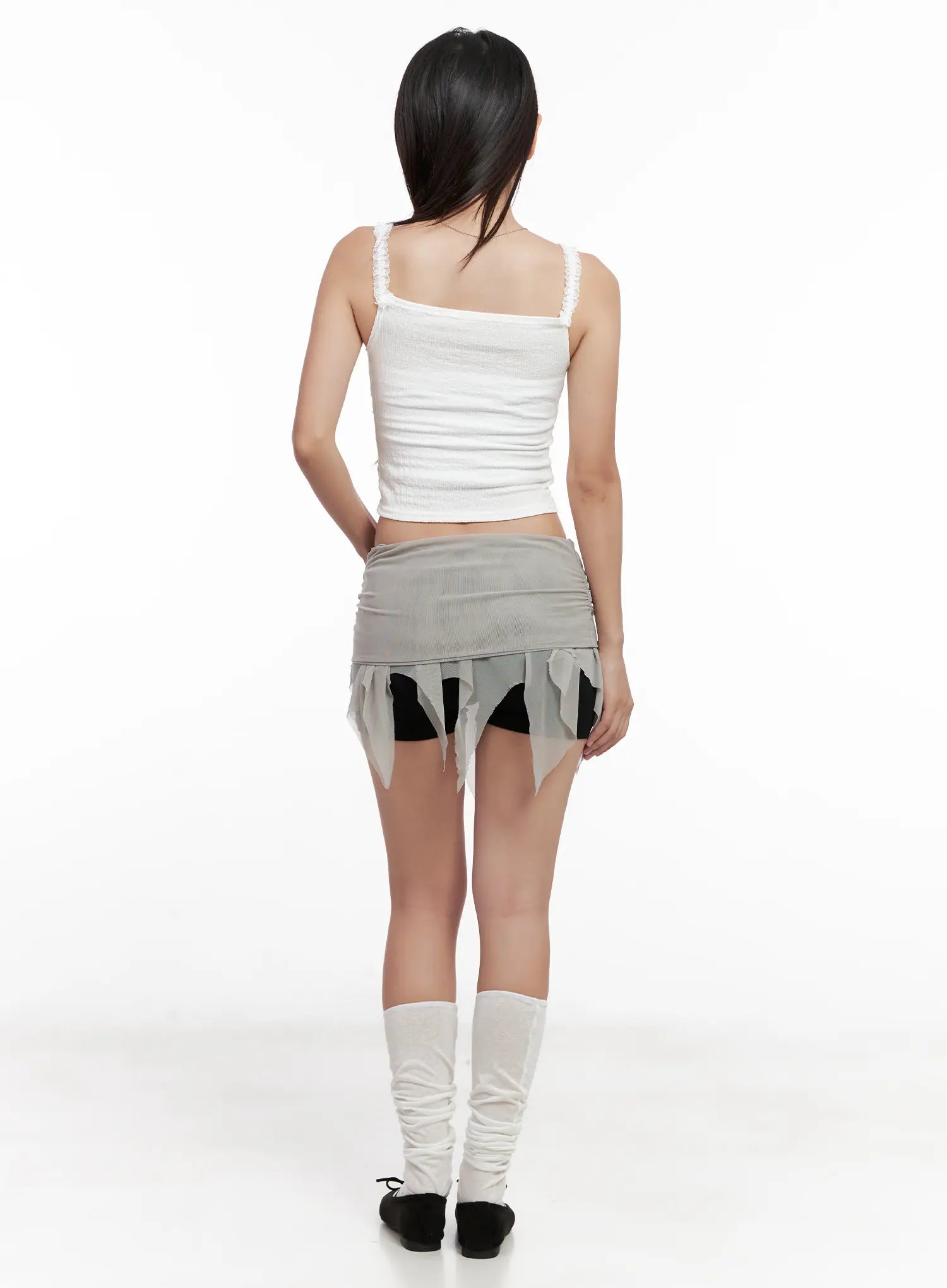 Sheer Frill Asymmetric Mini Skirt CL518