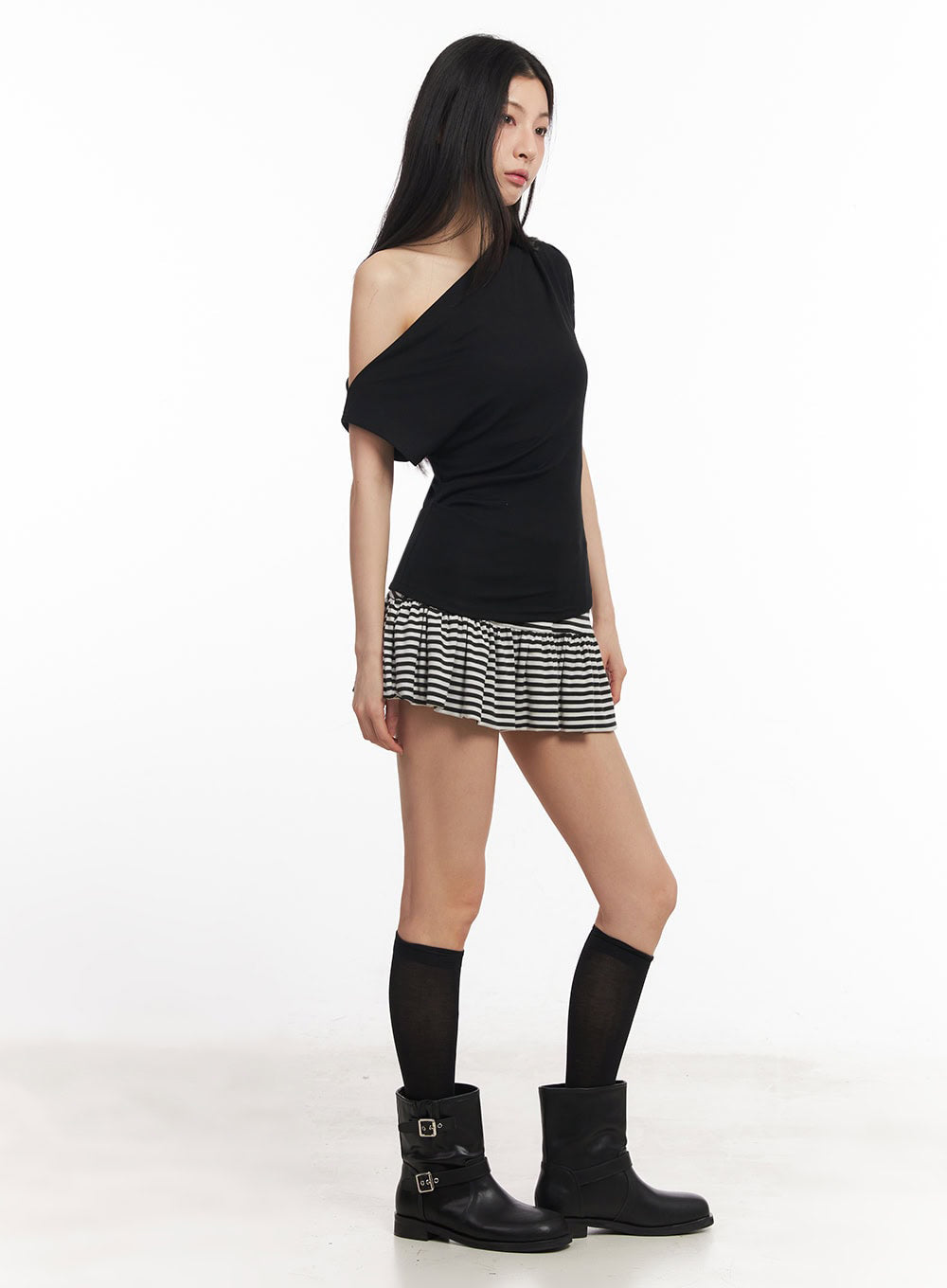 Striped Ruffle Mini Skirt IY529