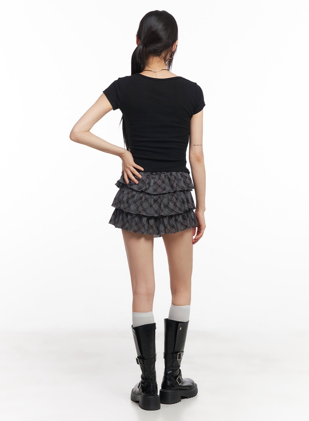 Plaid Ruffle Mini Skirt CY514