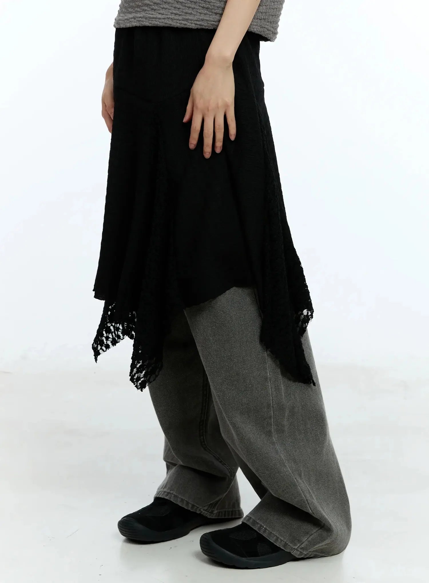 Lace Asymmetric Midi Skirt IU525