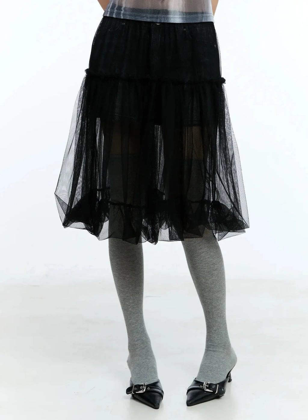 Tulle Asymmetric Midi Skirt IU525