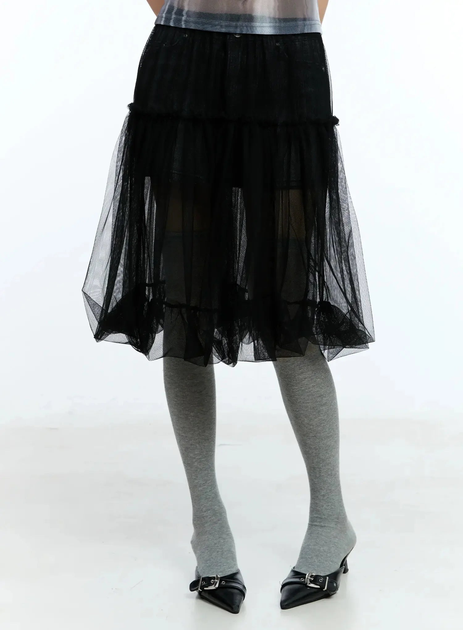 Tulle Asymmetric Midi Skirt IU525