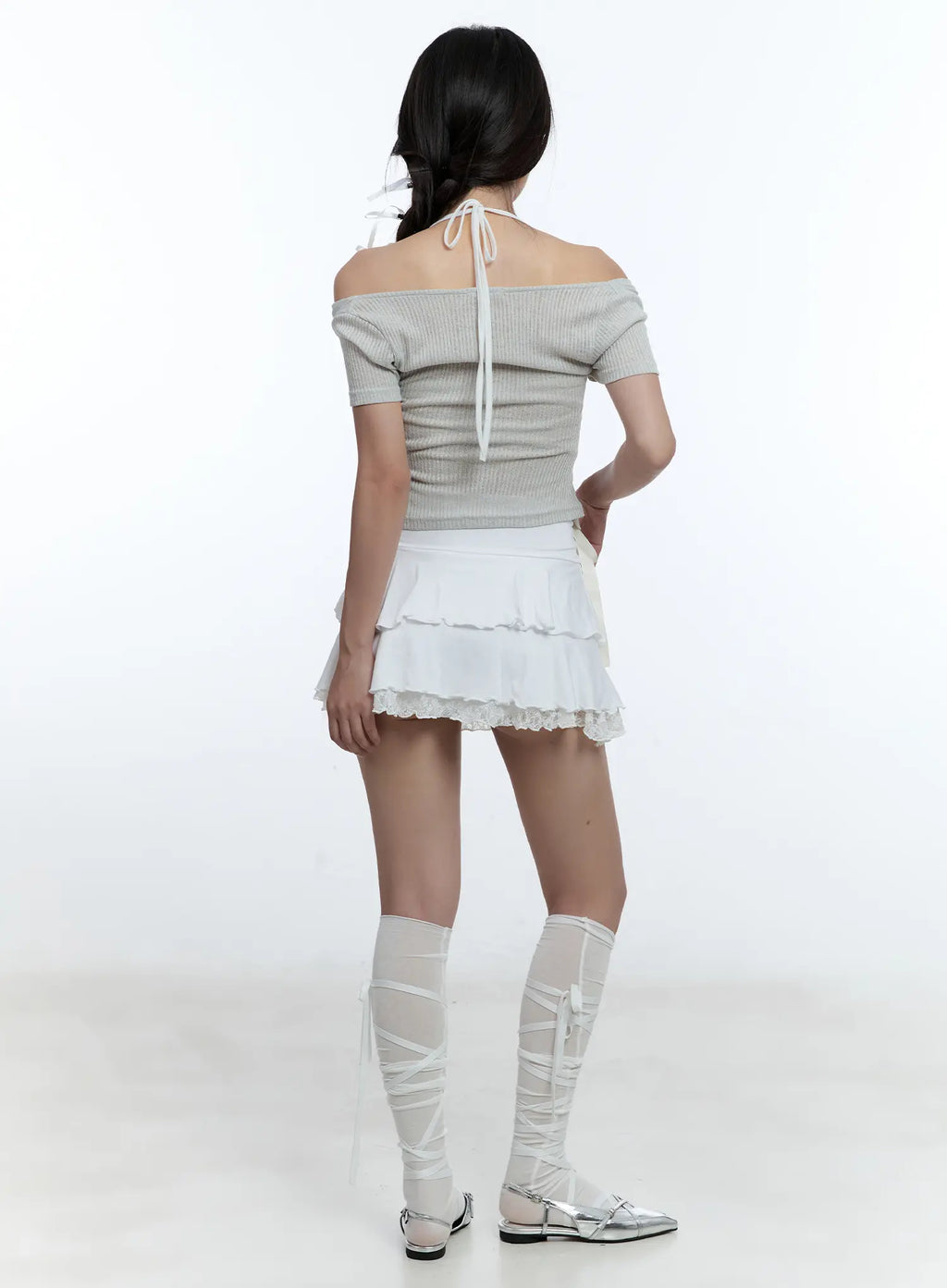 Lace Trim Ribbon Mini Skirt CU527