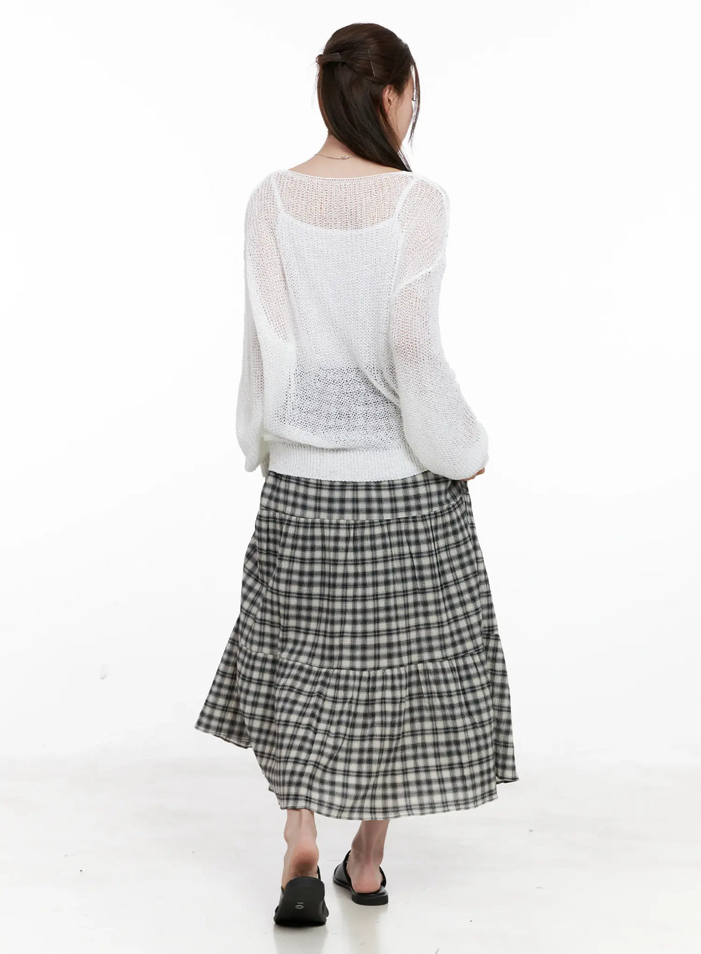 Plaid Cotton Maxi Skirt CL523