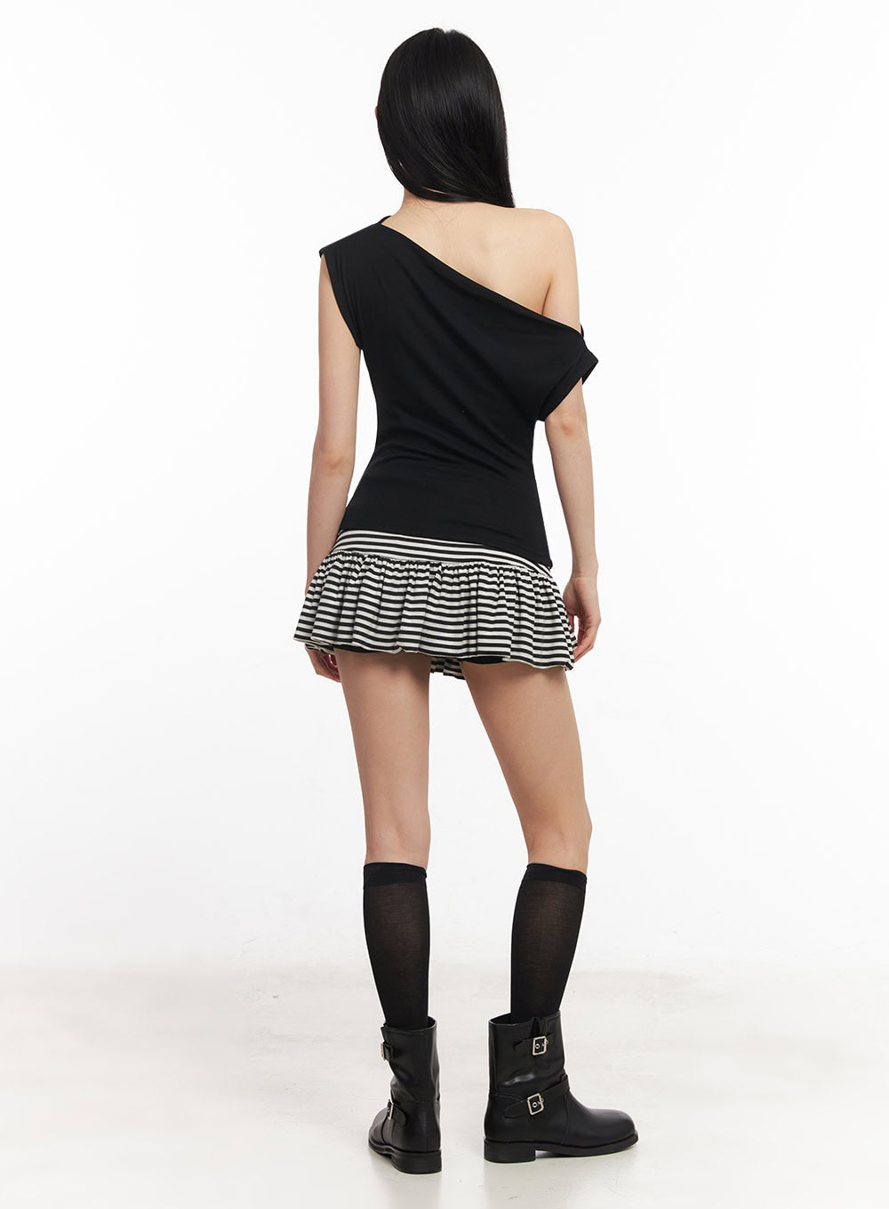 Striped Ruffle Mini Skirt IY529