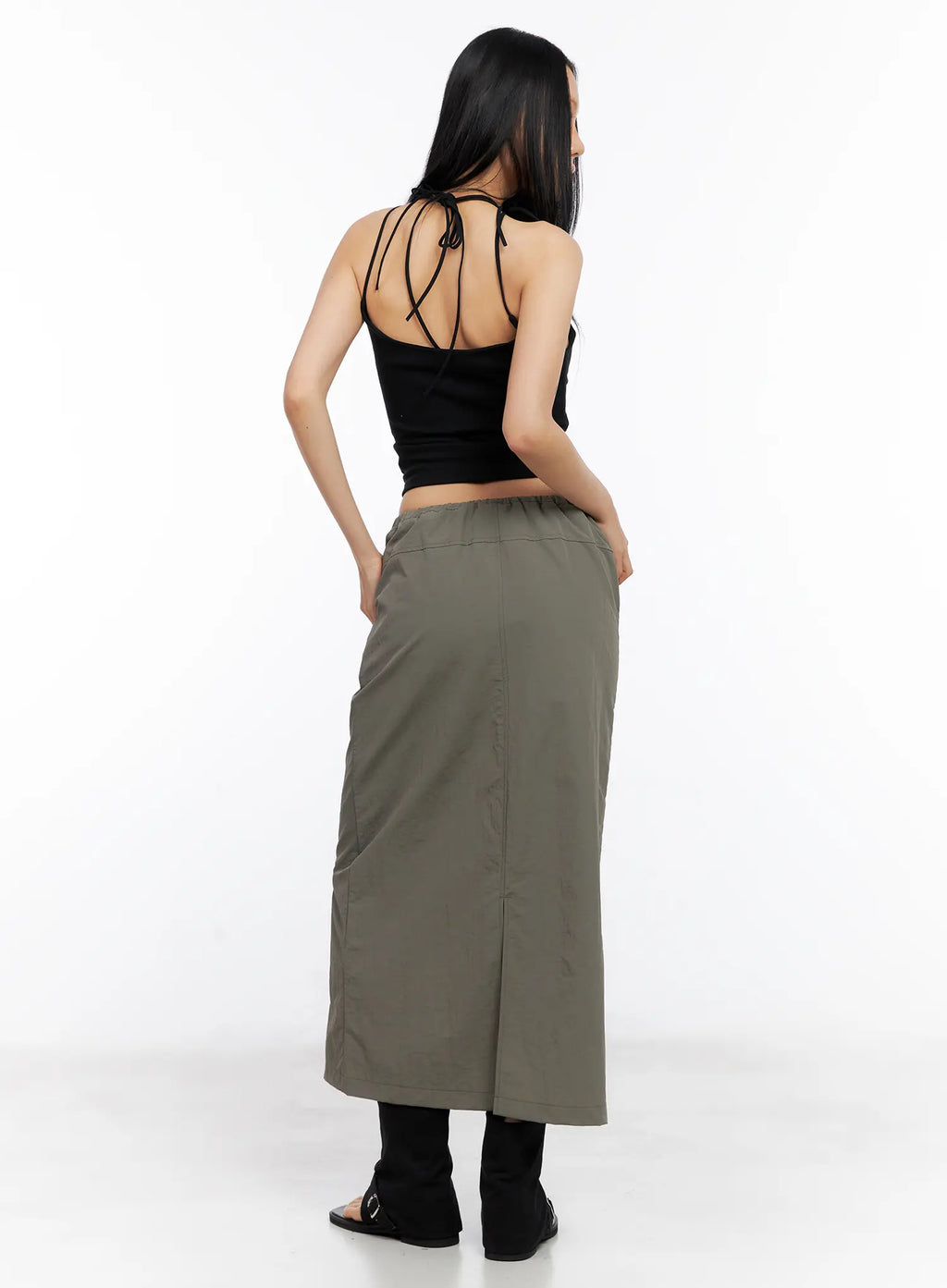 Nylon Drawstring Maxi Skirt CL530