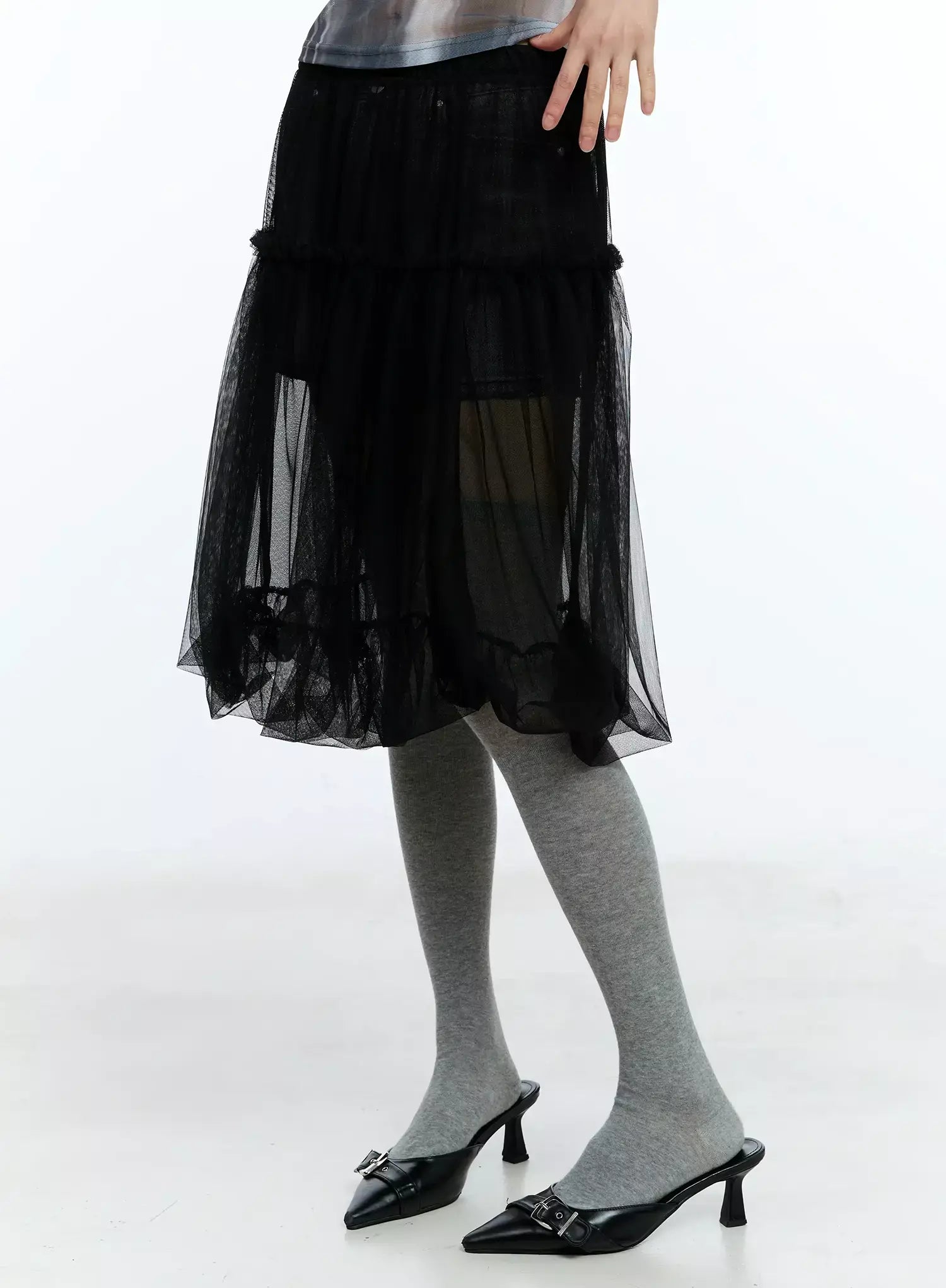 Tulle Asymmetric Midi Skirt IU525