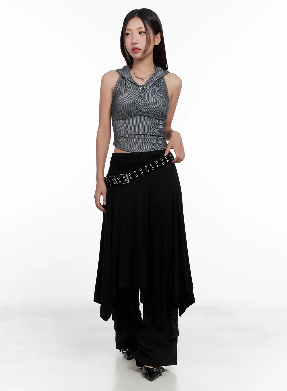 Asymmetric Frill Midi Skirt CL518