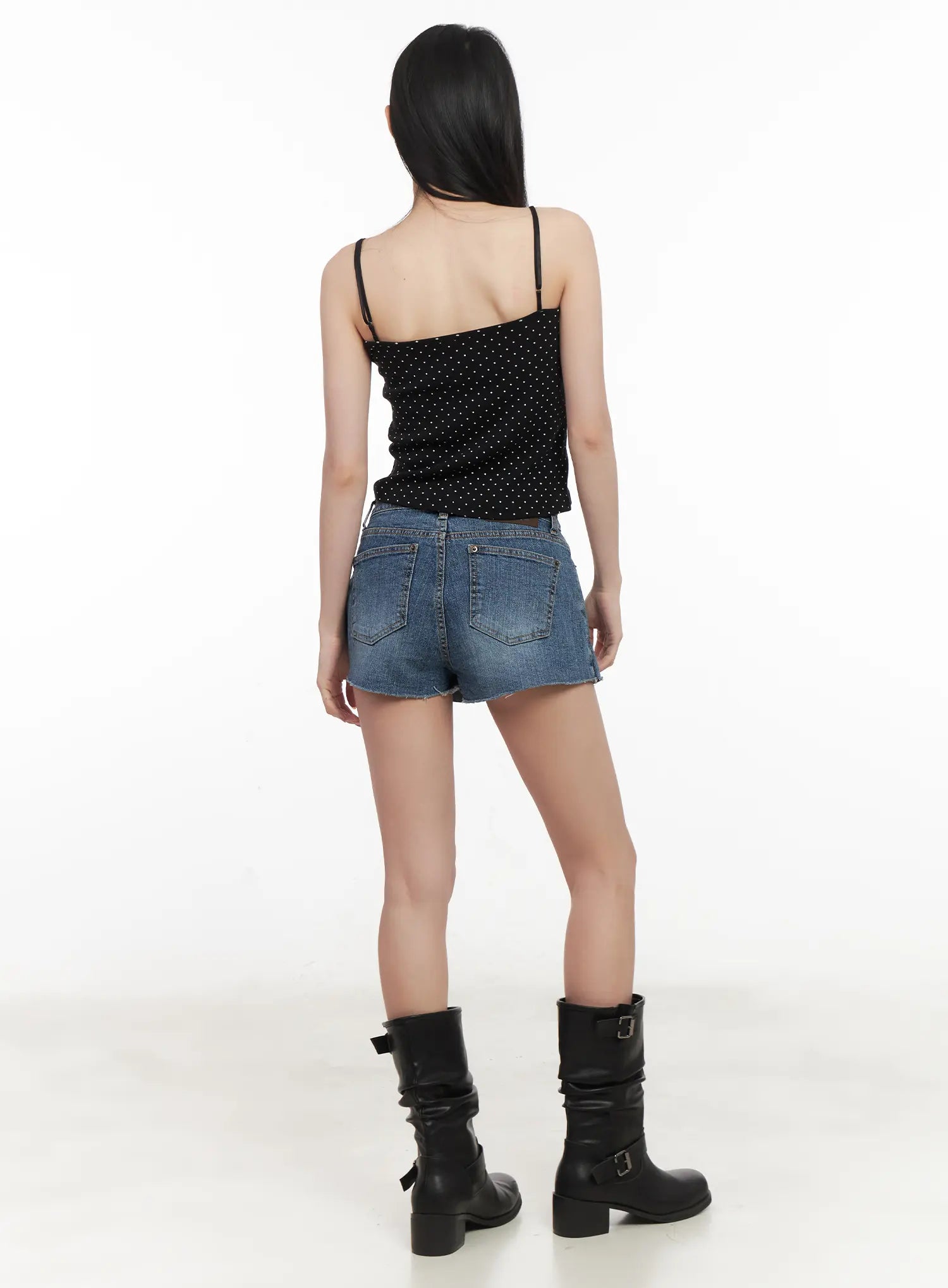 Pleated Distressed Denim Mini Skort CL501