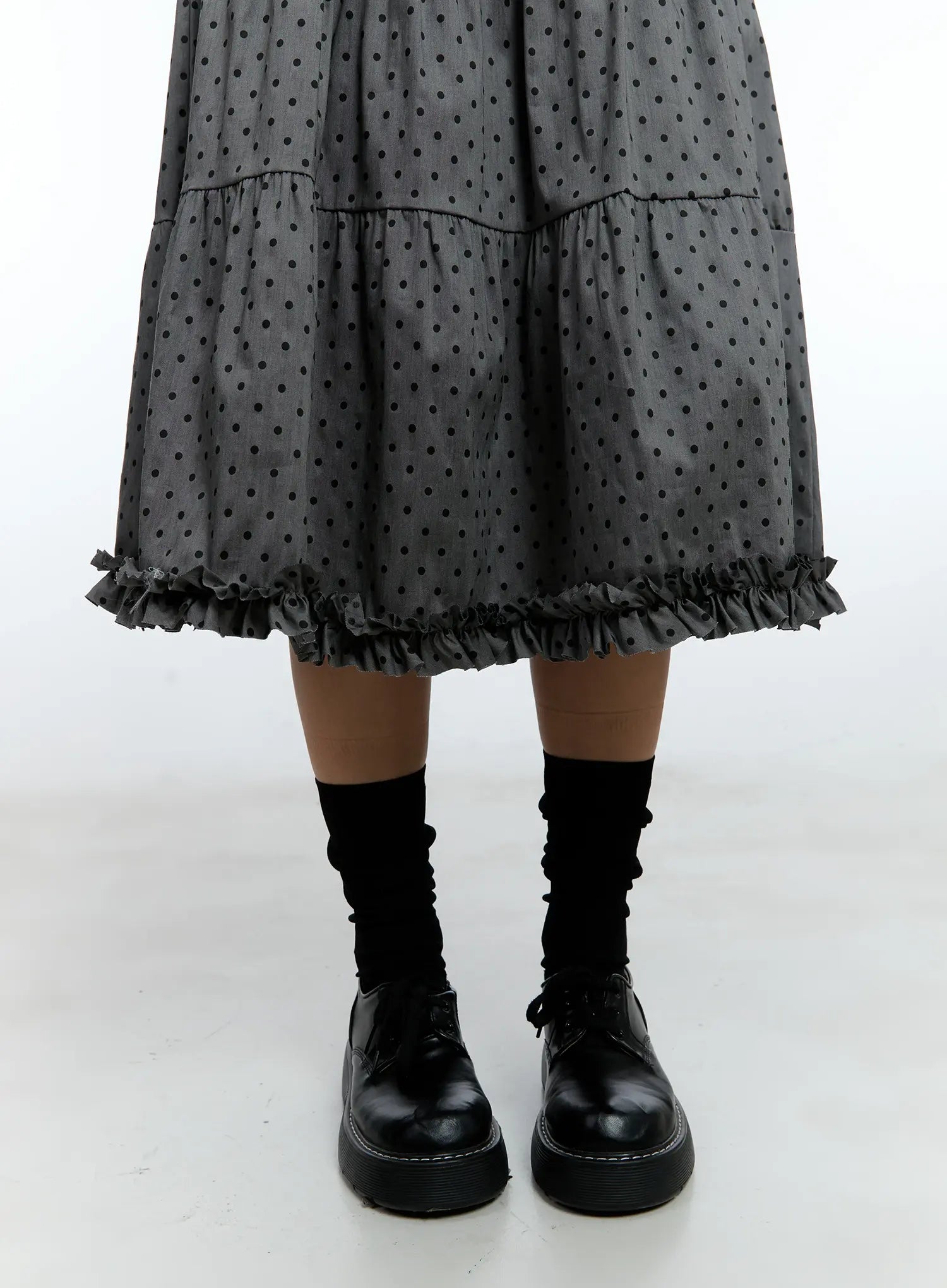 Frill Polka Dot Tiered Midi Skirt CU526