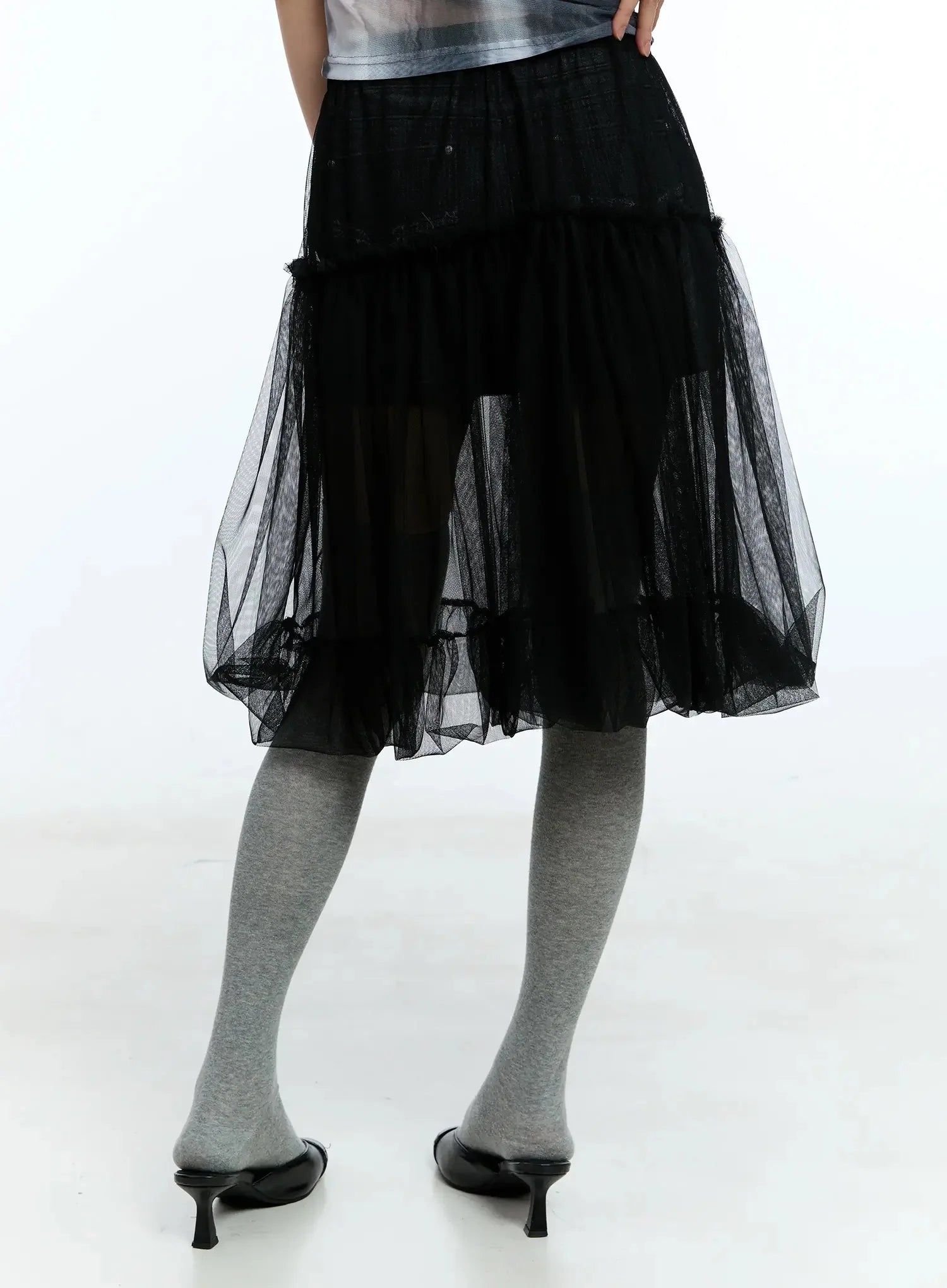 Tulle Asymmetric Midi Skirt IU525