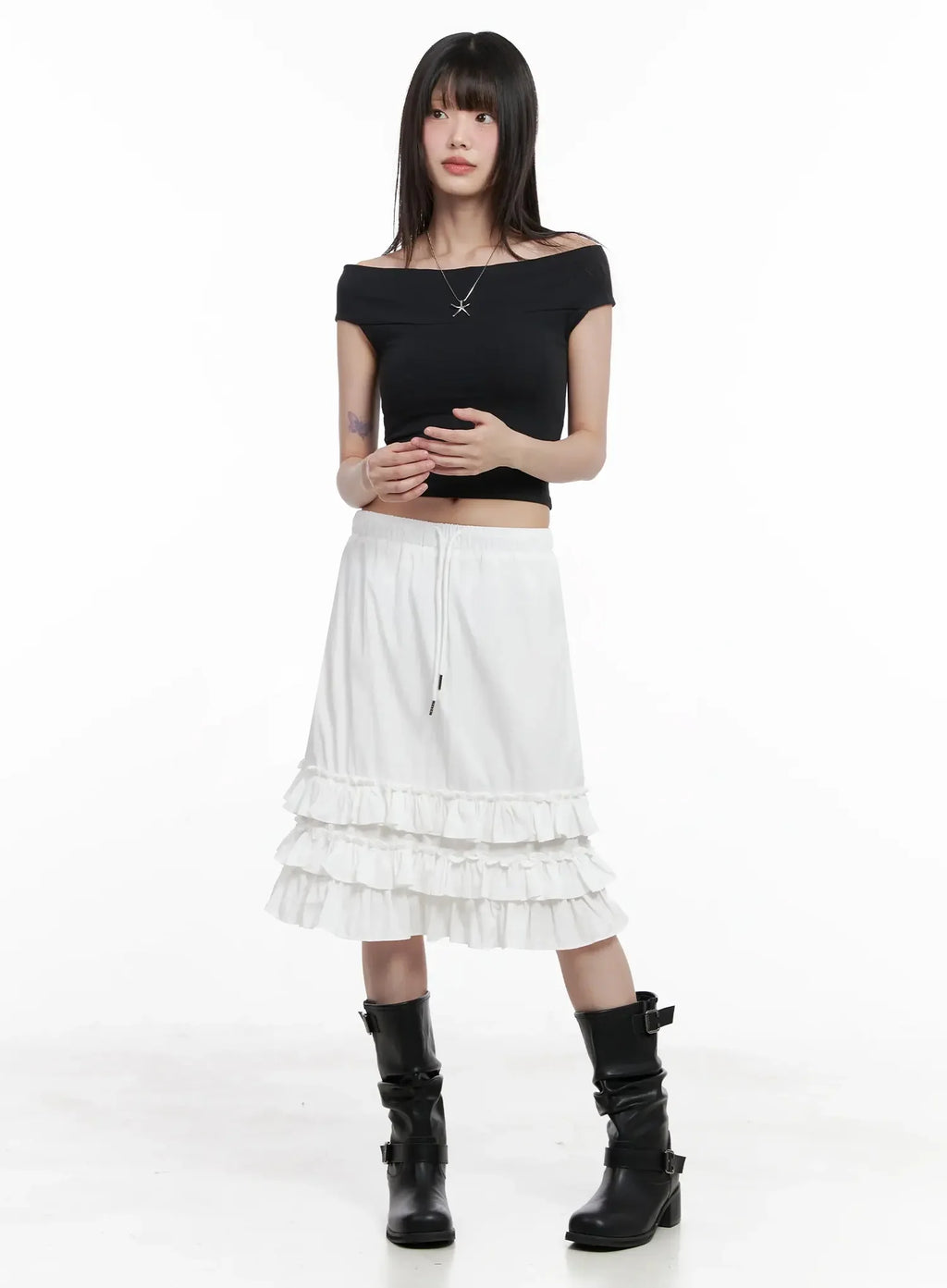 Ruffled Layered Midi Skirt IL528