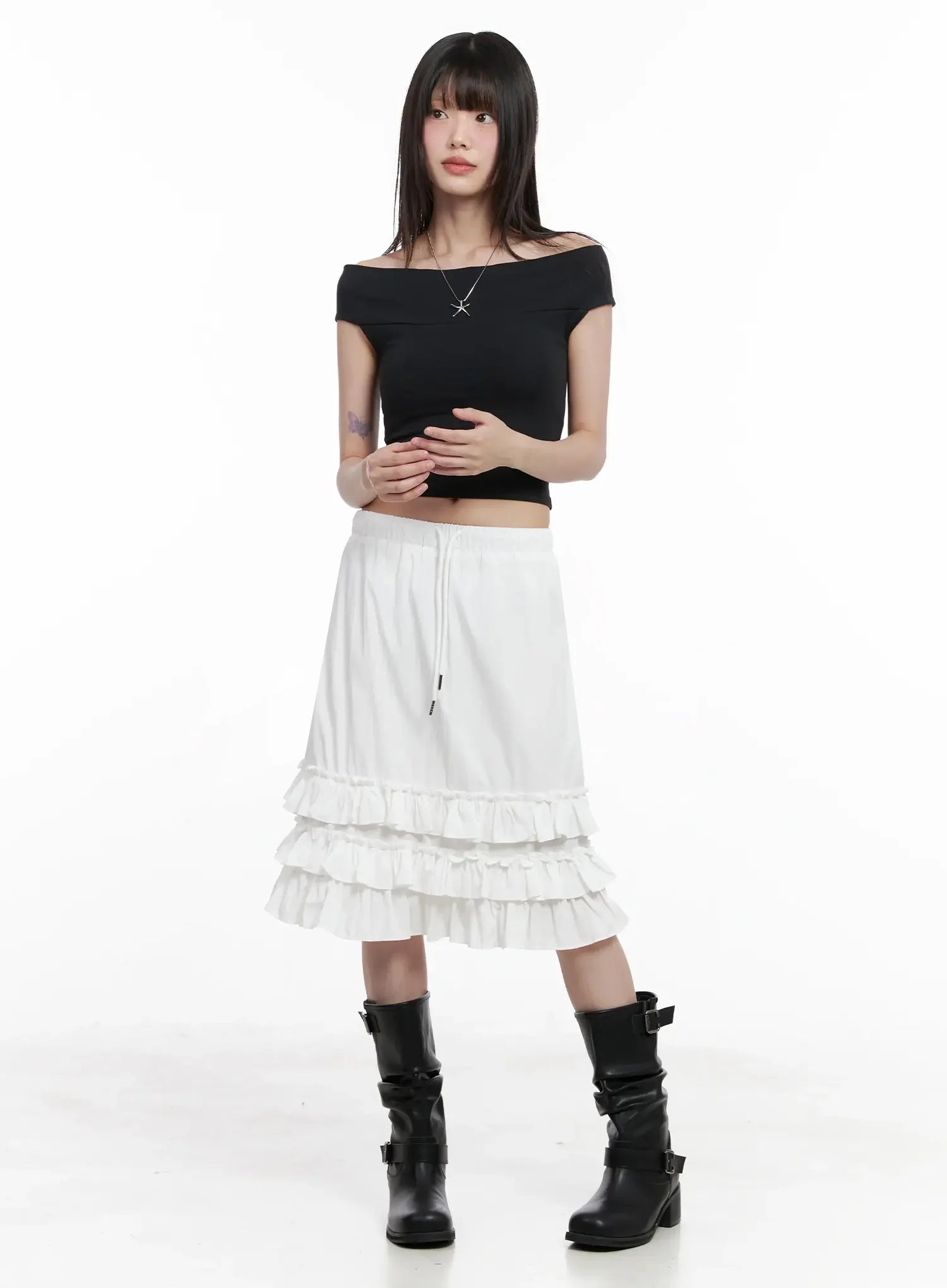 Ruffled Layered Midi Skirt IL528