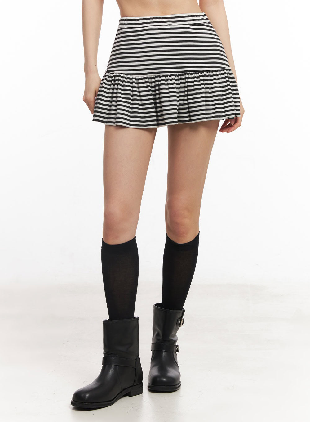 Striped Ruffle Mini Skirt IY529