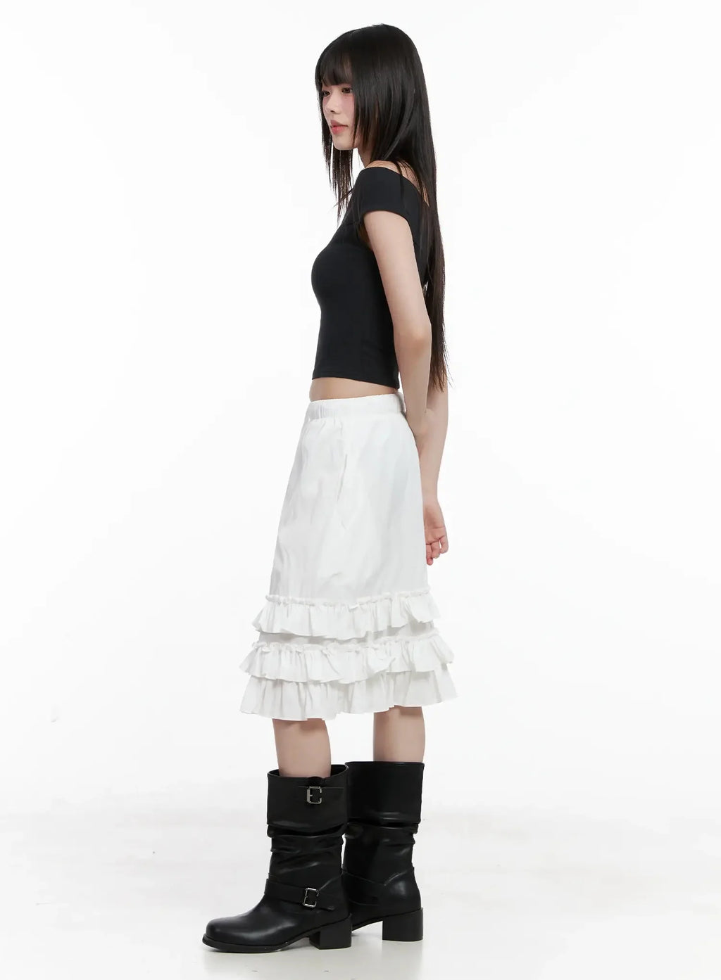 Ruffled Layered Midi Skirt IL528